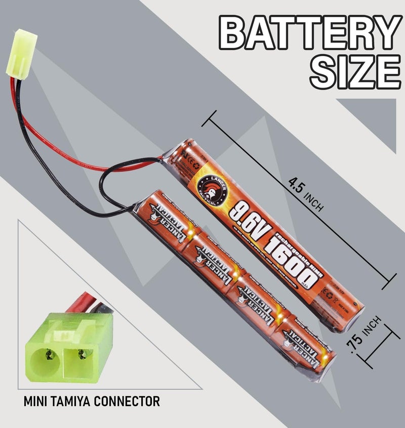 Lancer Tactical Airsoft RC Battery Charger and 9.6V NiMH 1600mAh Rechargeable Butterfly Battery Pack for Airsoft AEGs - Image 4